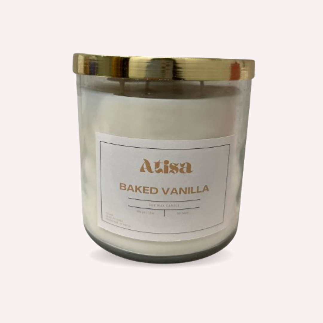 Atisa Three Wick Metal Lid Jar Luxe Soy Creme Wax Candle (Customisable)